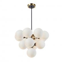 Artcraft AC11872WH - Gem Collection 13-Light Chandelier with White Glass Black and Brushed Brass