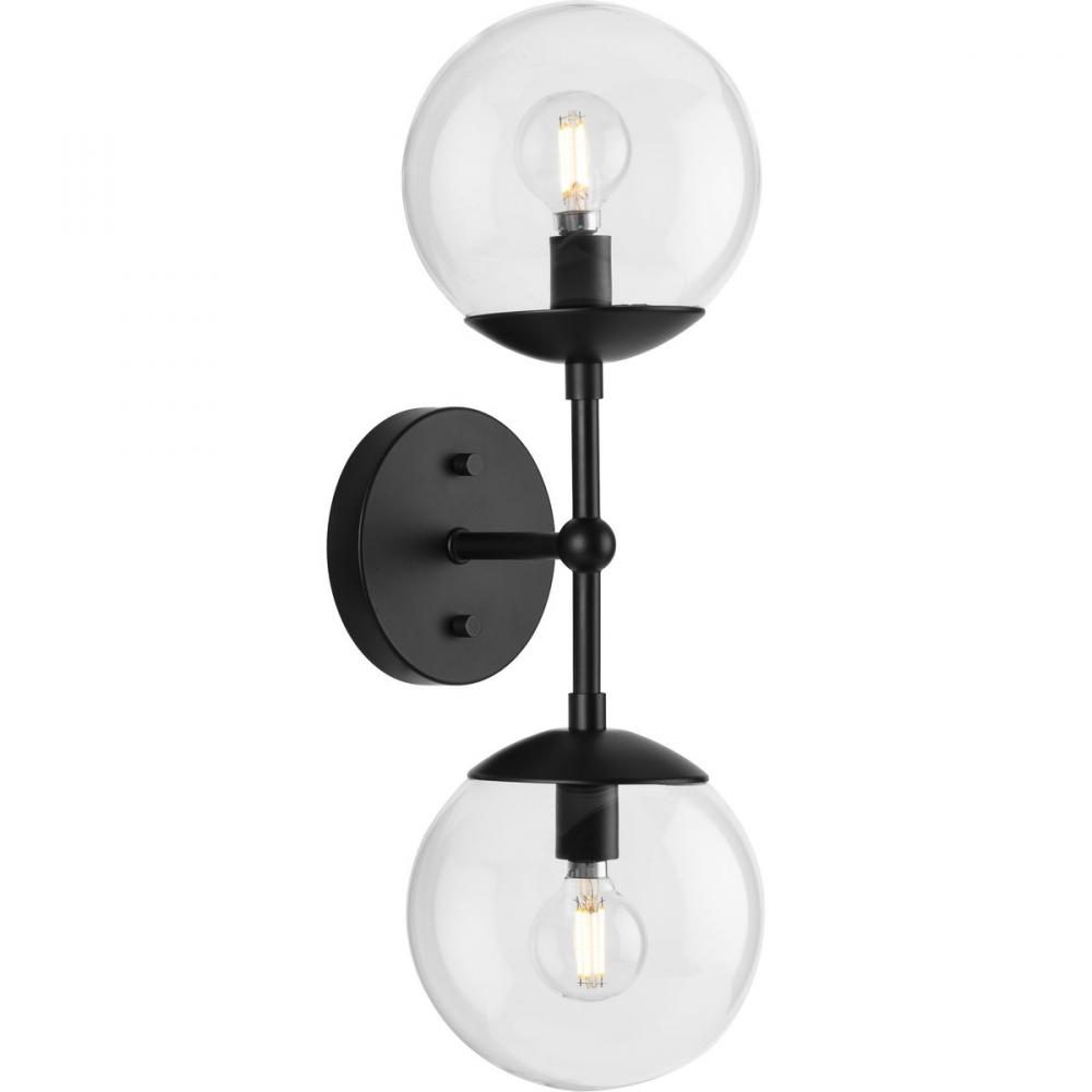 Atwell Collection Two-Light Matte Black Mid-Century Modern Wall Sconce