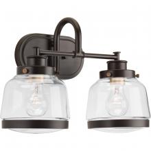 Progress P300081-020 - Judson Collection Two-Light Antique Bronze Clear Glass Farmhouse Bath Vanity Light