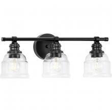 Progress P300375-31M - Ambrose Collection Three-Light Farmhouse Matte Black Clear Glass Bath Vanity Light