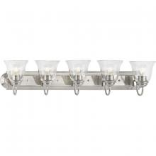 Progress P300393-009 - Five-Light Brushed Nickel Transitional Bath and Vanity Light with Clear Glass for Bathroom