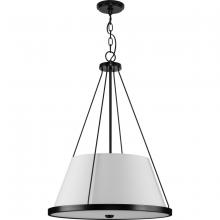 Progress P500357-31M - Saffert Collection Three-Light New Traditional Matte Black White Linen Glass Pendant Light