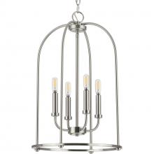 Progress P500302-009 - Leyden Collection Four-Light Brushed Nickel Farmhouse Style Foyer Pendant Light