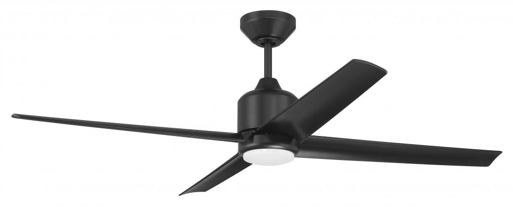 52" Quell Fan, Flat Black Finish, Flat Black Blades. LED Light, WIFI and Control Included