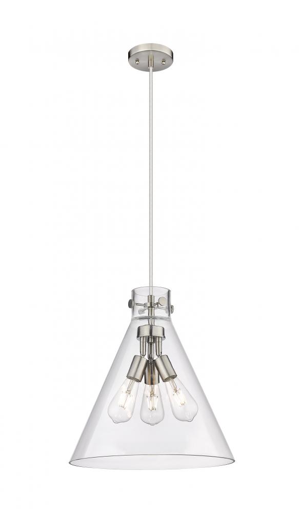 Newton Cone - 3 Light - 16 inch - Satin Nickel - Cord hung - Pendant