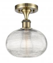 Innovations Lighting 516-1C-AB-G555-8CL - Ithaca - 1 Light - 8 inch - Antique Brass - Semi-Flush Mount