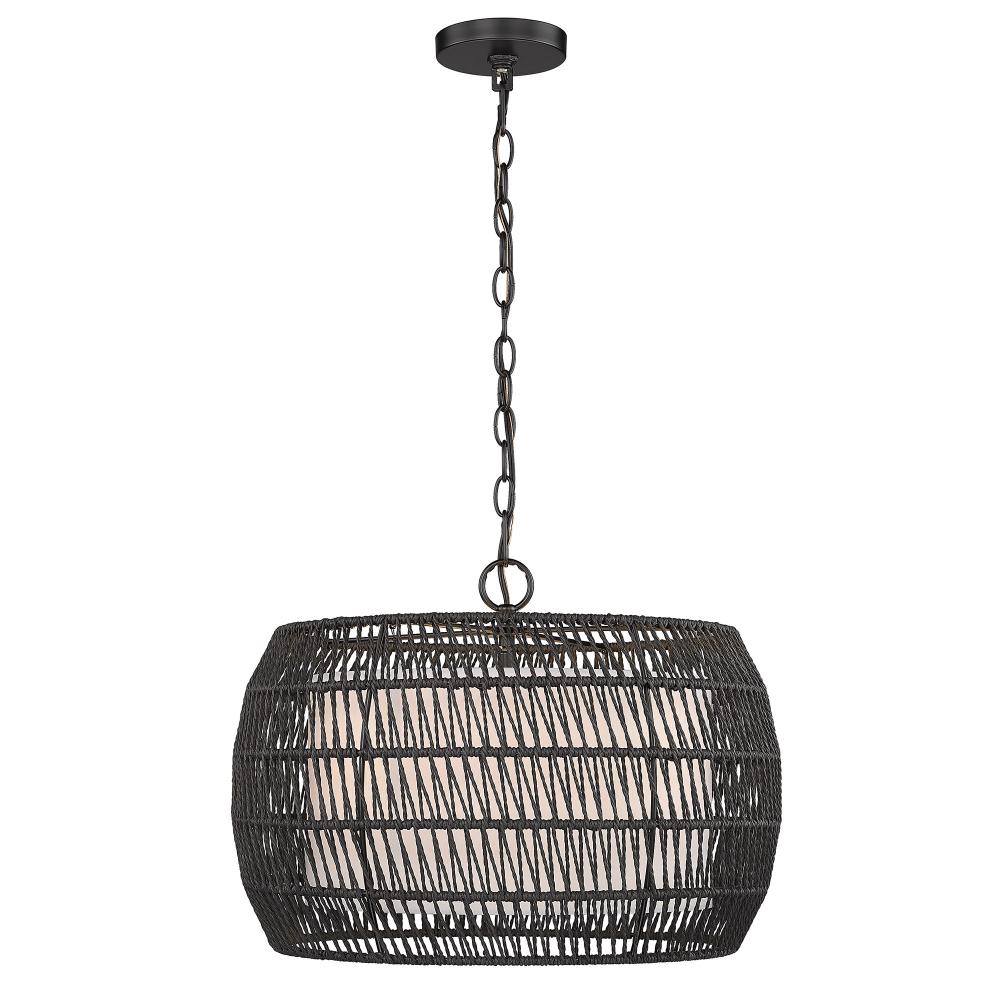 Everly 4 Light Pendant in Matte Black with Modern Black Rattan Shade