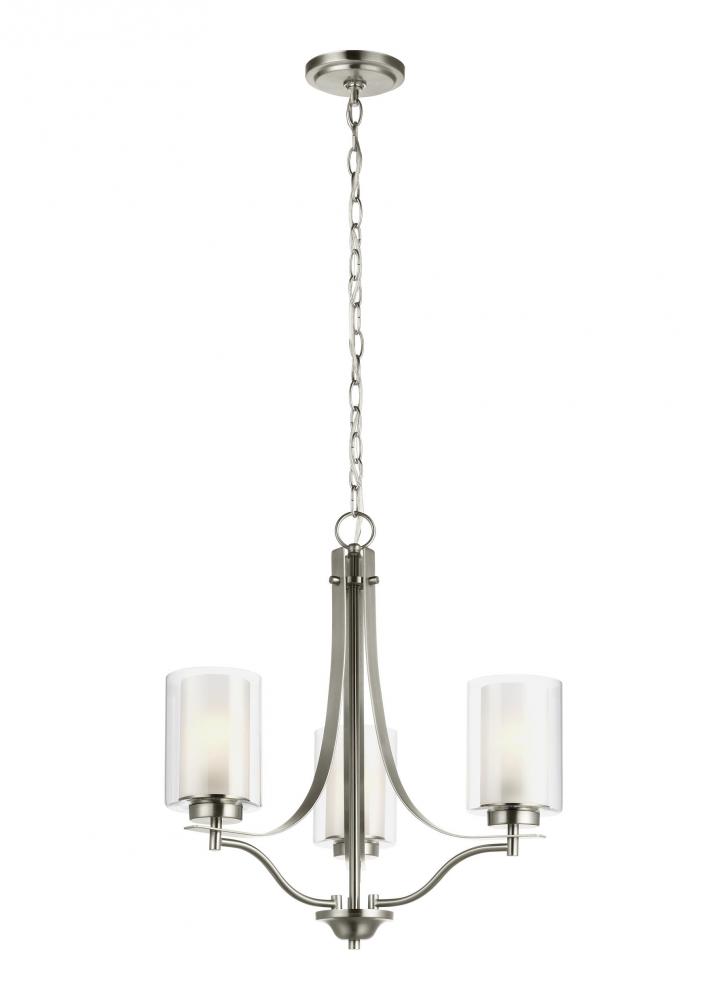 Elmwood Park traditional 3-light LED indoor dimmable ceiling chandelier pendant light in brushed nic