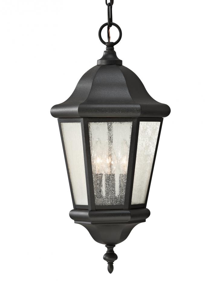 Martinsville traditional 3-light LED outdoor exterior pendant lantern in black finish with clear see