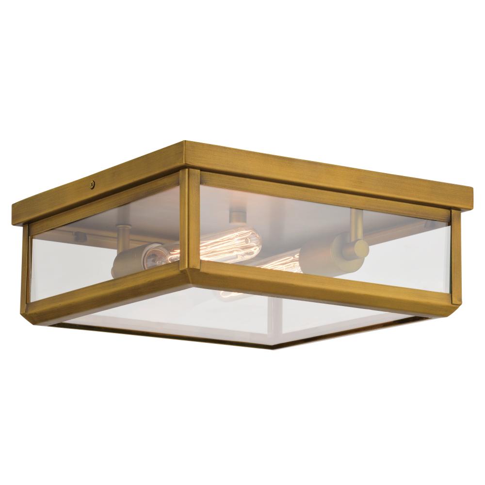 Kinzie 12-in. 2 Light Flush Mount Vintage Brass