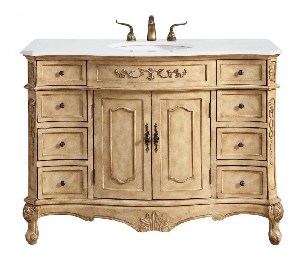 48 Inch Single Bathroom Vanity in Antique Beige with Ivory White Engineered Marble