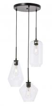 Elegant LD2268BK - Gene 3 Light Black and Clear Glass Pendant