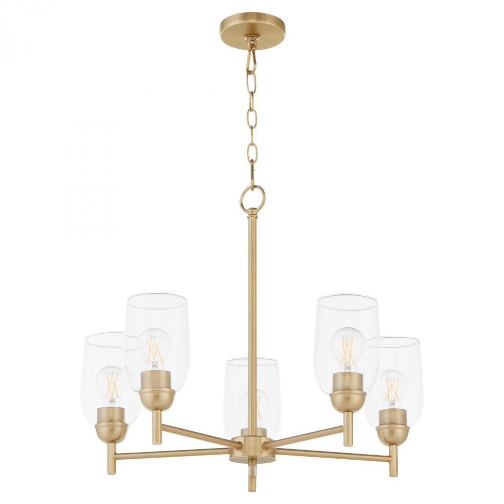 Wallinger 5 Light Chandelier, Aged Brass